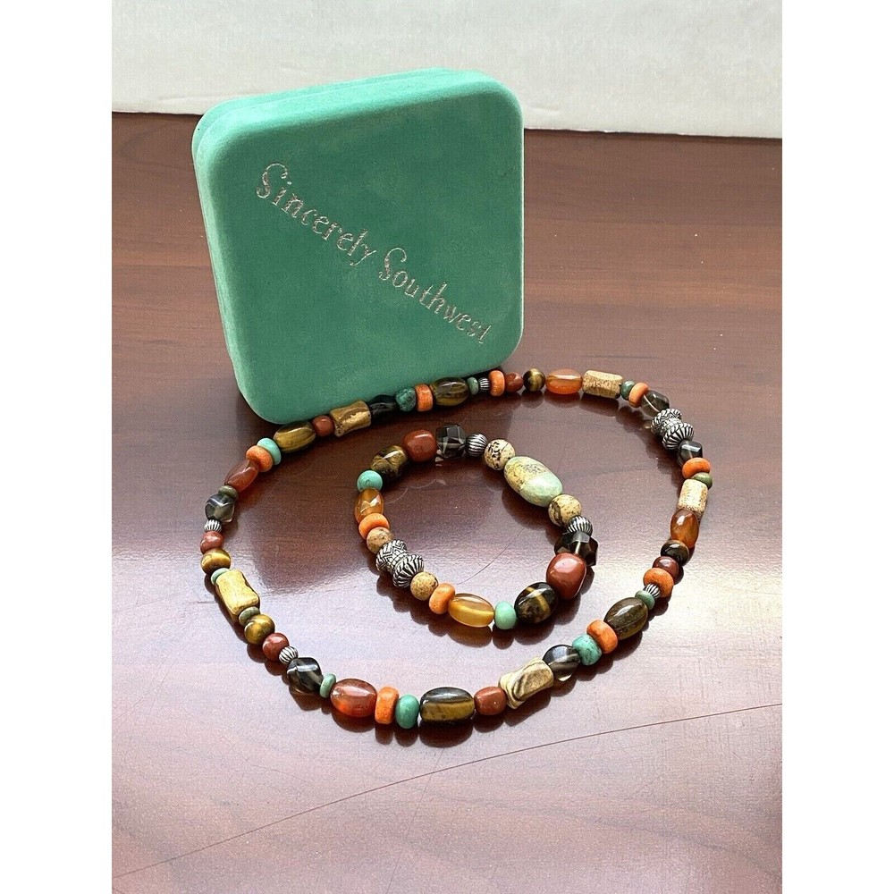 Native Tribal Southwestern Gemstone Carolyn Pollack 925 Necklace Bracelet Set